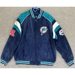 NFL Miami Dolphins Football Suede Leather Retro Letterman Jacket Men's XXL NEW